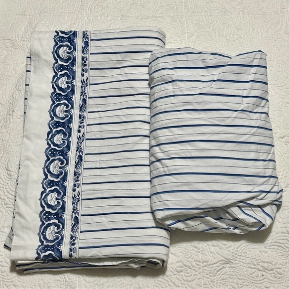 Ralph Lauren Jonquil Full Sheet Set Fitted Flat Porcelain Blue Stripe 2 Piece - Picture 1 of 5